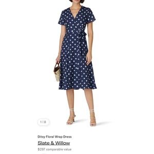 slate and willow floral midi dress Slate & Willow Women's Printed Floral Midi Dress Silk Flutter Sleeves Blue Size